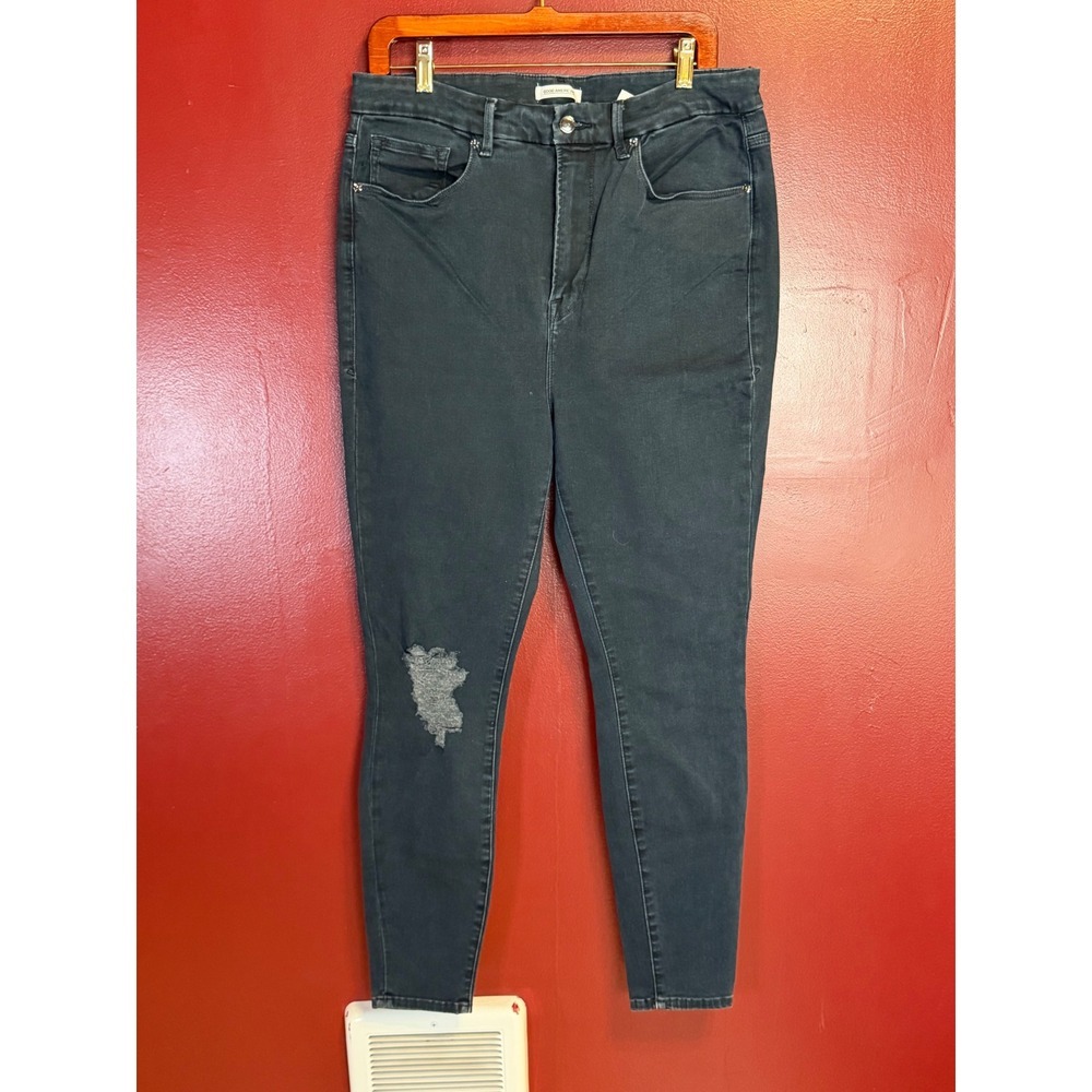 Good American Good Legs Skinny Jeans Womens Size 16 Dark Blue Distressed Denim